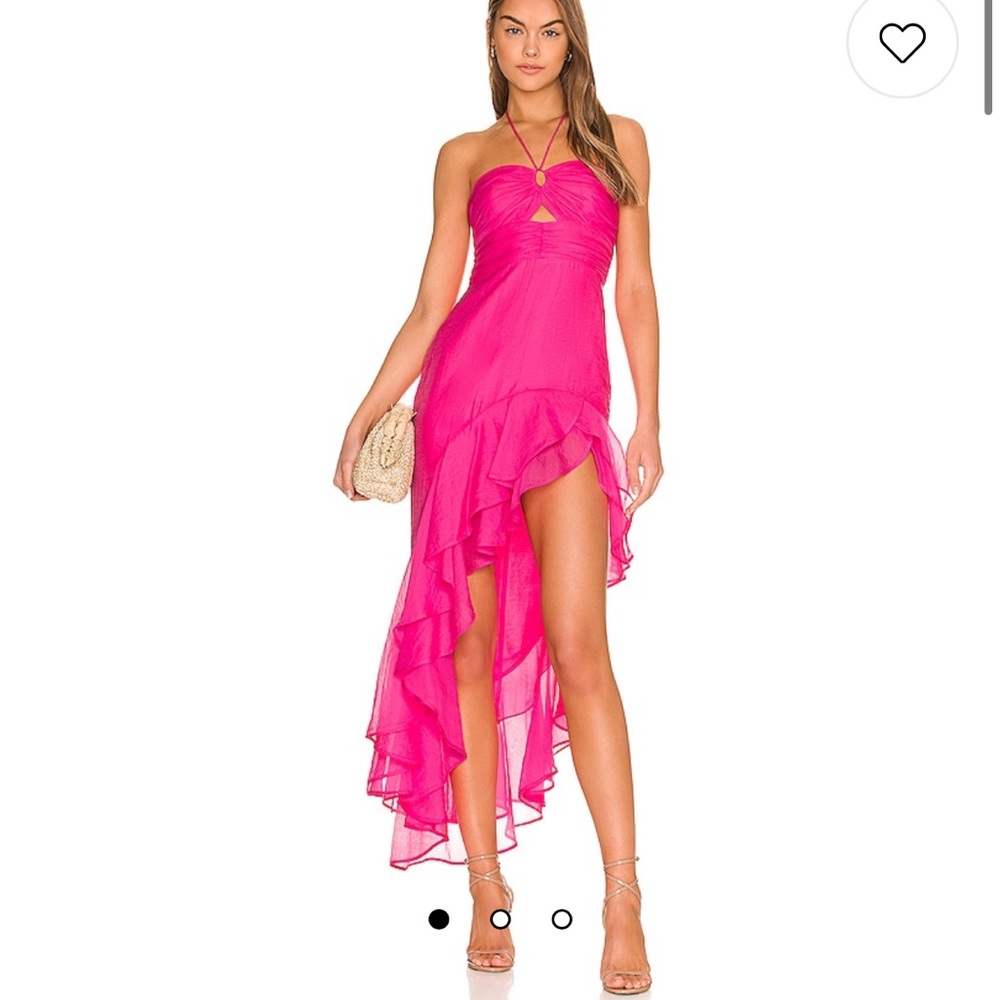 Amanda Uprichard Hot Pink Asymmetrical Ruffle Maxi Dress